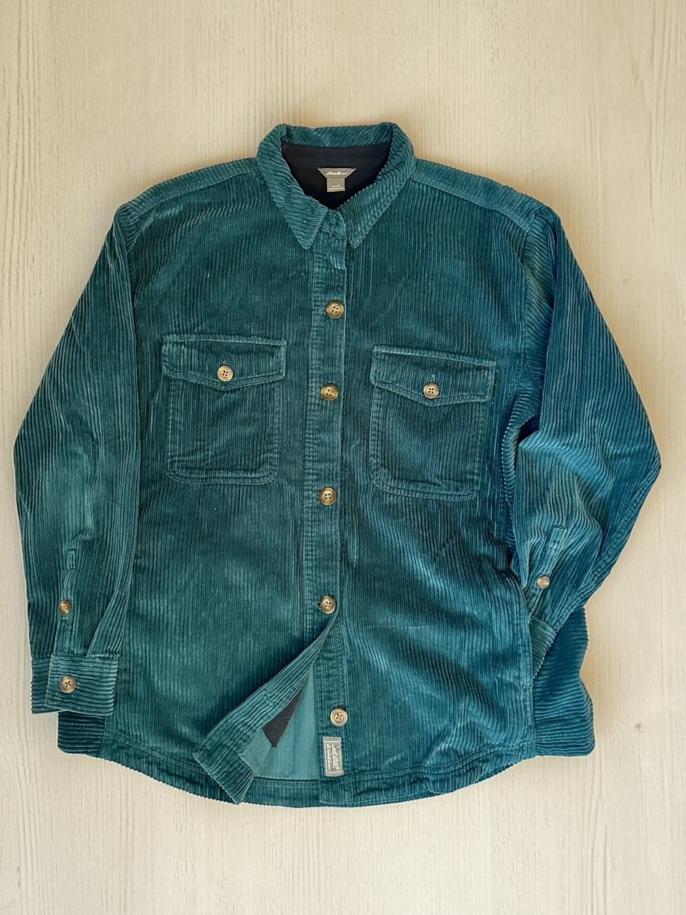 Eddie Bauer Teal Corduroy Button-Front Shirt Jacket Woman Size L